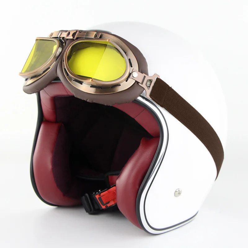 

Motorcycle electric vehicle protective helmet retro men's and women's summer half helmet with goggles personality suit