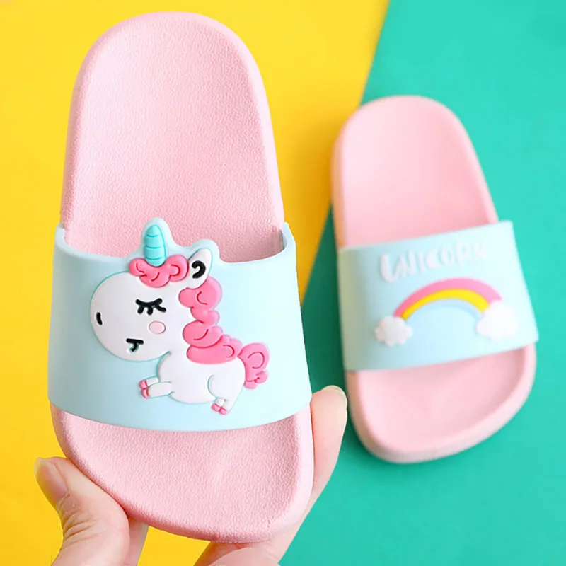 Радужные шлепанцы с единорогом из плюша для мальчиков и девочек Новинка Одежда