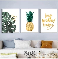 nordic golden pineapple green leaves canvas painting wall art poster letter art print modern living room print decoration 5 14