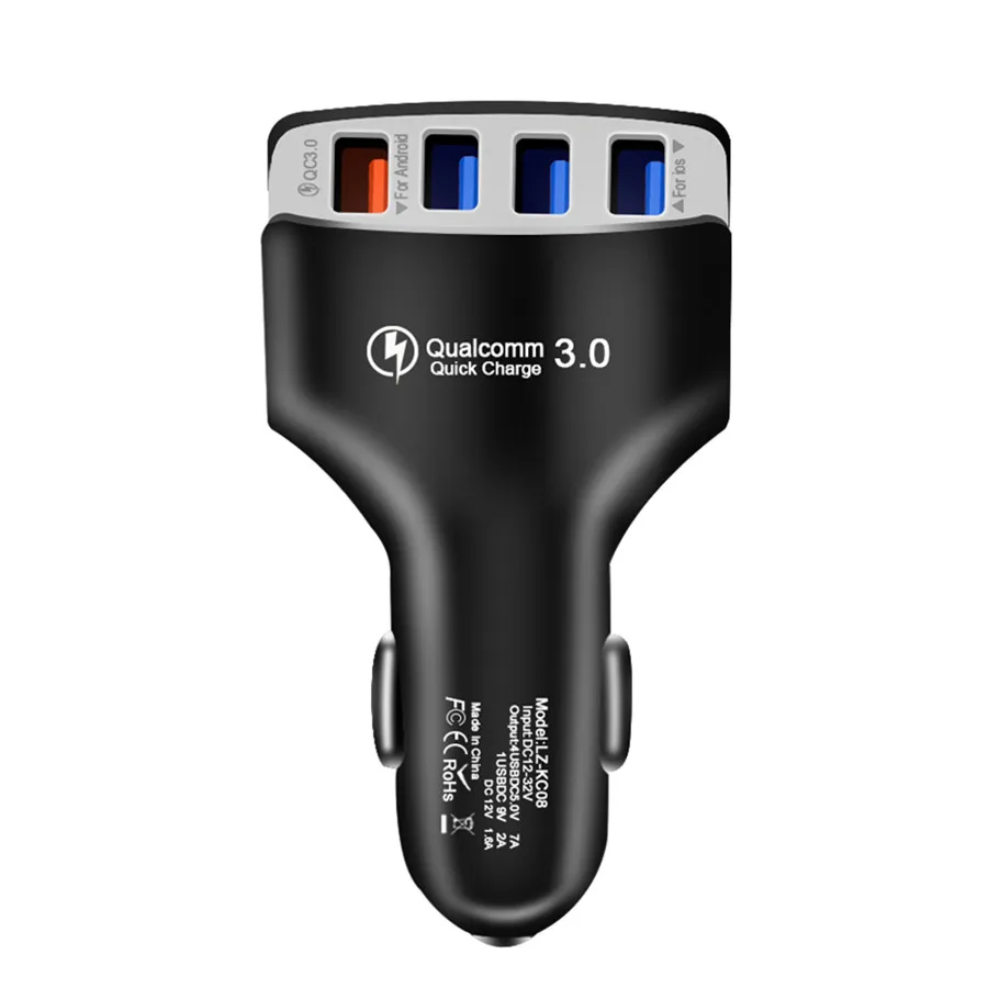 VIKEFON быстрое зарядное устройство 3,0 USB Автомобильное зарядное устройство QC 3,0 Универсальное автомобильное быстрое зарядное устройство для мобильного телефона для iPhone Xiaomi samsung Автомобильное зарядное устройство - Тип штекера: 4 Ports Black