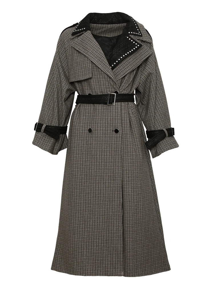 

IRINAMS023 Fall Winter 2020 Collection Original Design Vintage Long Plaid Coat Women