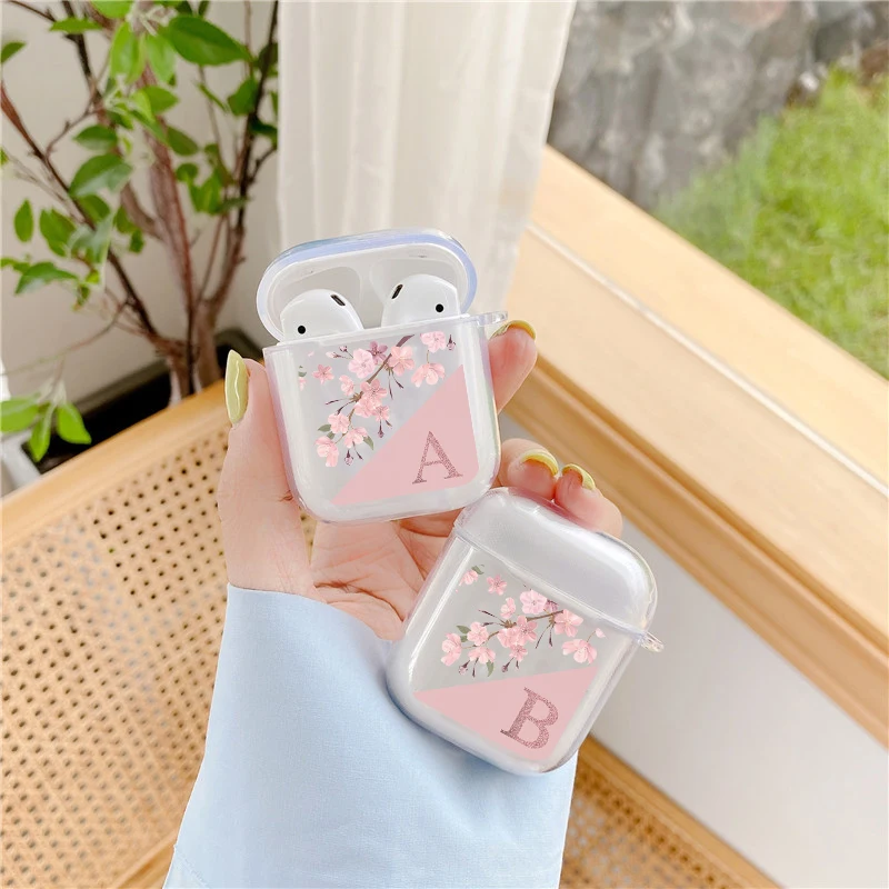 

Чехол для наушников AirPods 2, милая Цветочная инициальная буква алфавита, Прозрачная Обложка для наушников с беспроводной зарядкой