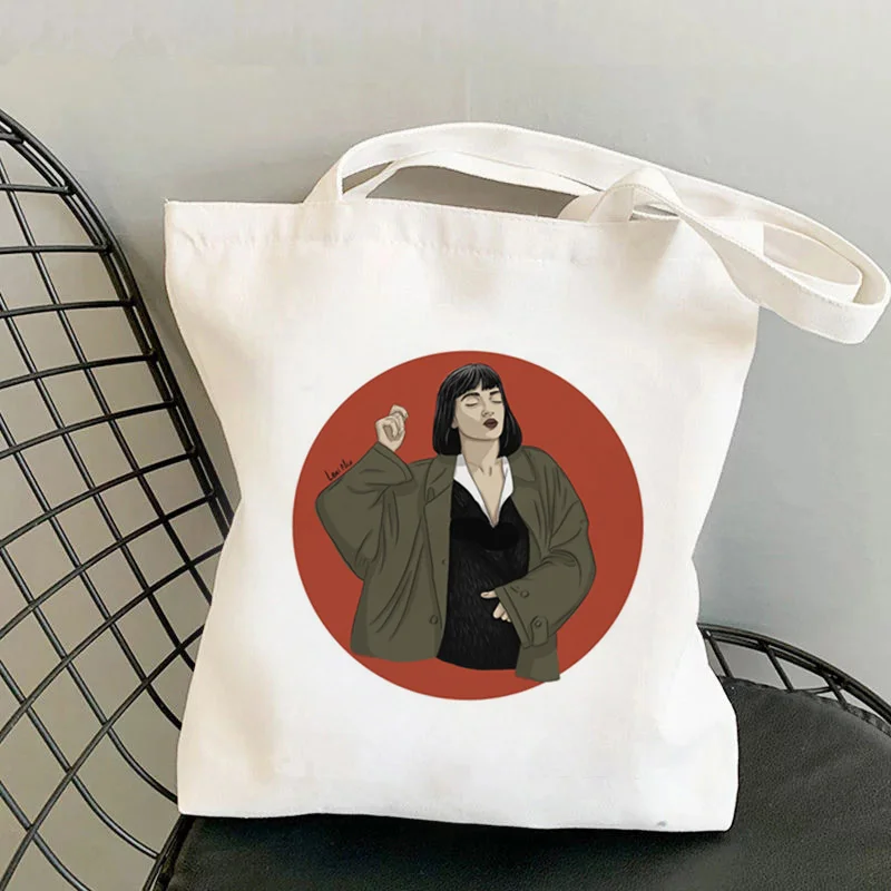 

2021 сумка-шоппер Mia Wallace с принтом танцующей целлюлозы, женская сумка-шоппер в стиле Харадзюку, Женская Холщовая Сумка через плечо