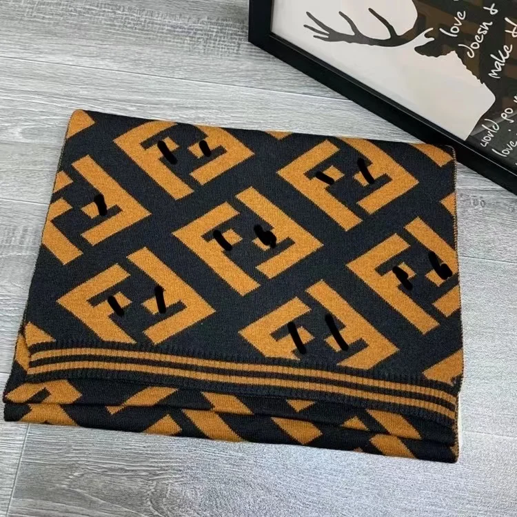 Chal de Cachemira de dise&ntilde;o de lujo para mujer, Bufanda de doble marca F, pa&ntilde;uelo para el cuello, estolas elegantes, Bufanda-4