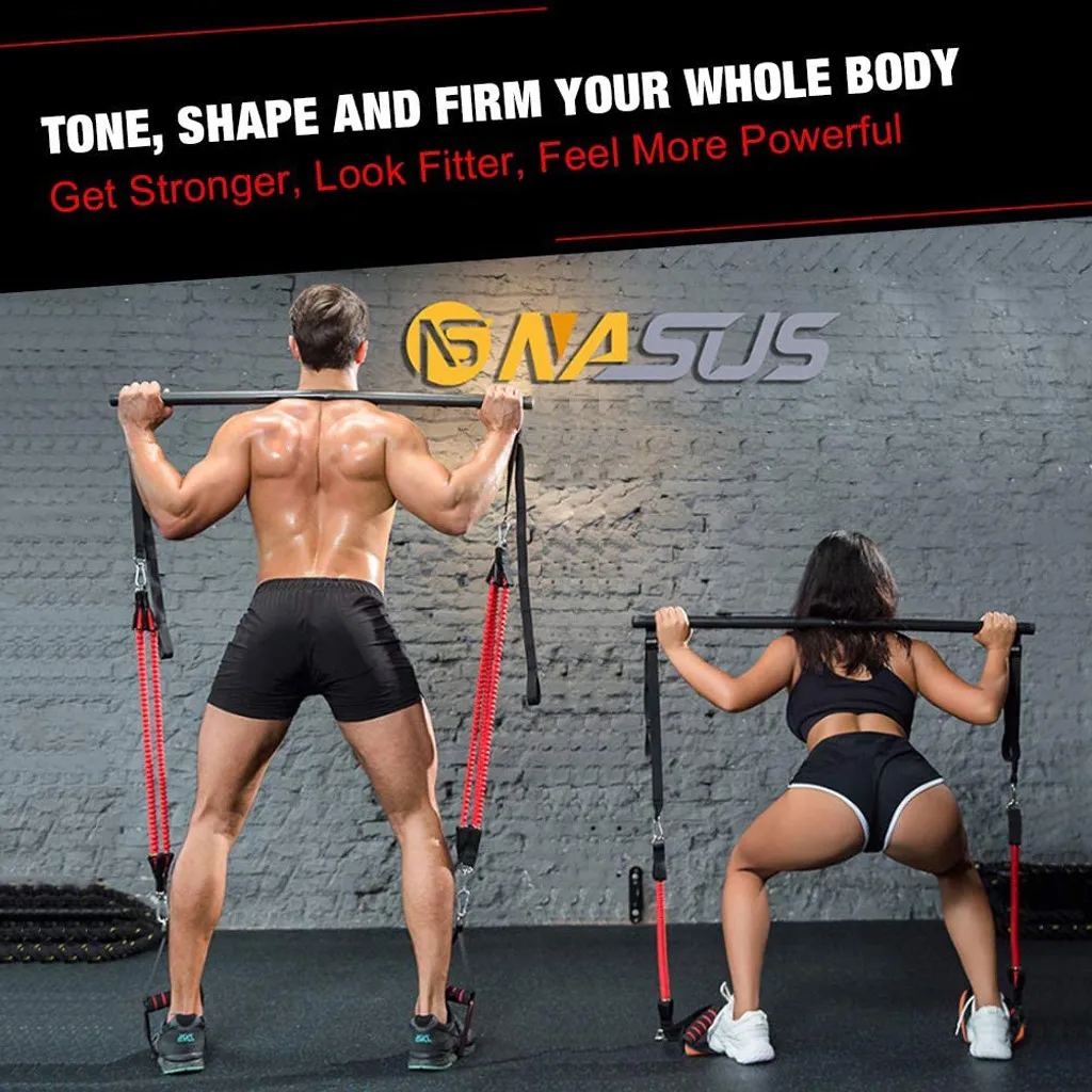 

Fitness Equipment Portable Home Gym Resistance Bands Pilates Bar System Full Workout Training Kit Sports elasticas Body Building