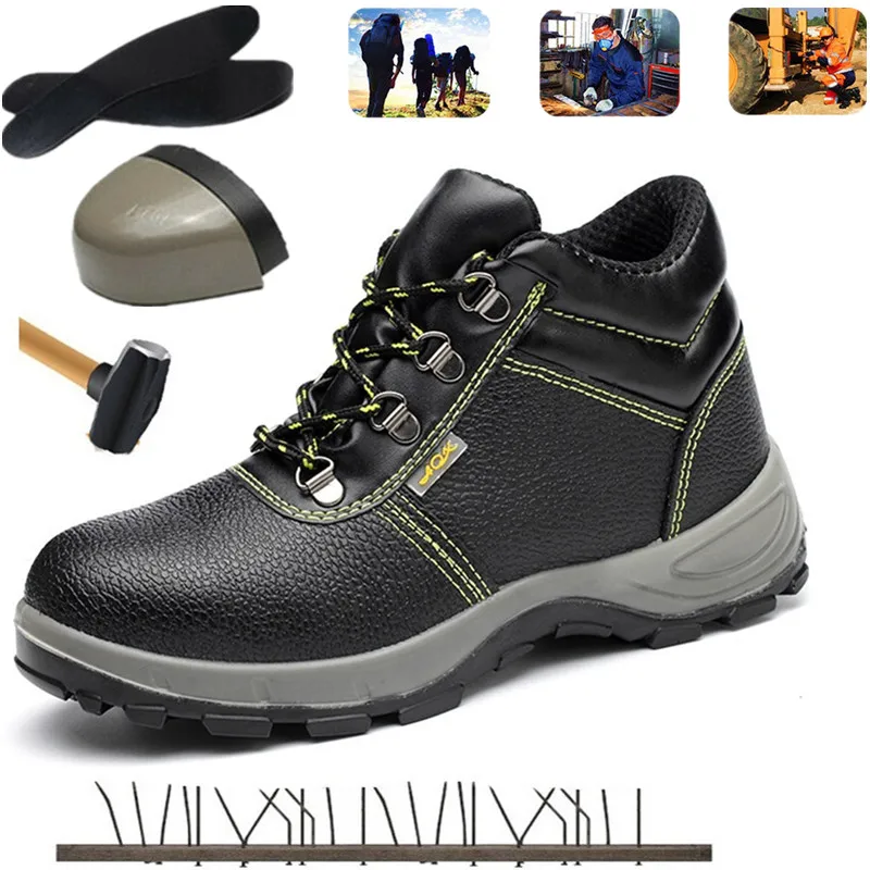 

Holfredterse Safety Boots For Mens High Top Work Steel Toe Shoes Leather Anti-Smash Anti-puncture Construction Site Safety-60