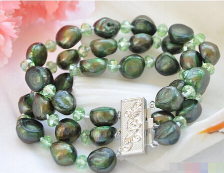 &gt 3 ряда зеленый барокко пресноводный жемчуг граненый хрустальный