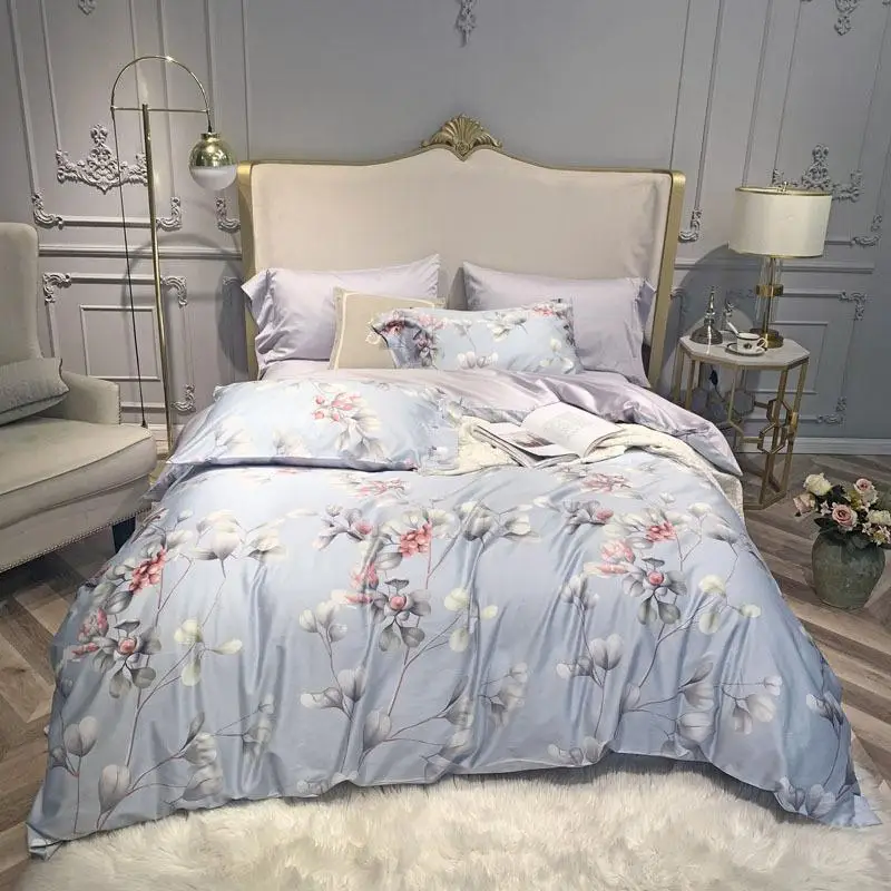 Silky Egyptian Cotton Bedding Set Queen King size Luxury plant Duvet Cover Bed set Soft flat bed sheet Tropical Leaves | Дом и сад