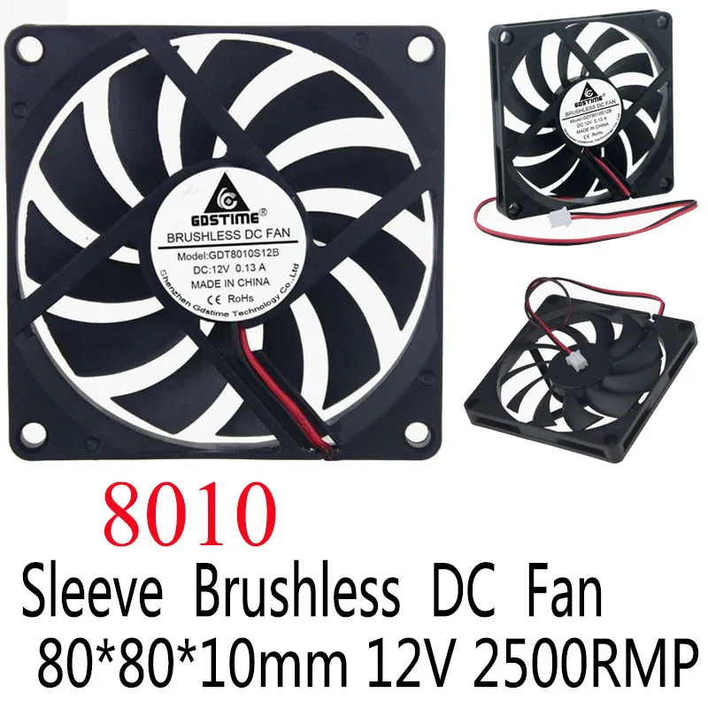 10PCS Gdstime DC 12V 8cm 80*80*10mm axial 2 Wire PC Case  80mm x 10mm 8010 3 inch Heatsink Motor Cooler Cooling Fan