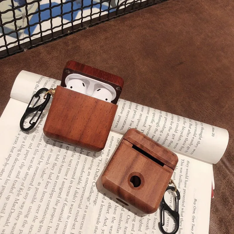 Натуральное дерево крышка принципиально для Airpods чехол из массива дерева защитные наушники чехол для Airpods 2 чехол анти-потерянный крюк
