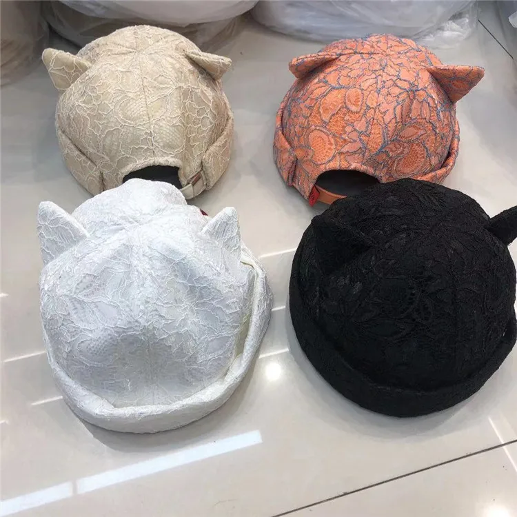 

202104-shenjing spring cat ear lace lady leisure Skullies Beanies cap women hat