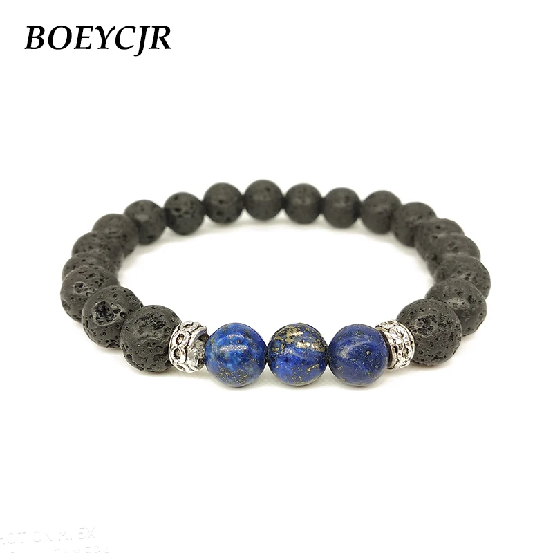 Мужские и женские браслеты с бусинами BOEYCJR из лавы лазурита модные ювелирные