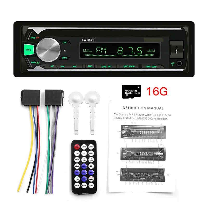 with 16G card Автомобильный Радио стерео плеер Bluetooth телефон AUX-IN MP3 1 Din автомобиль электрический 12 в автомобильный аудио авторадио радио кассетный плеер Авто ленты - Цвет: with 16G card