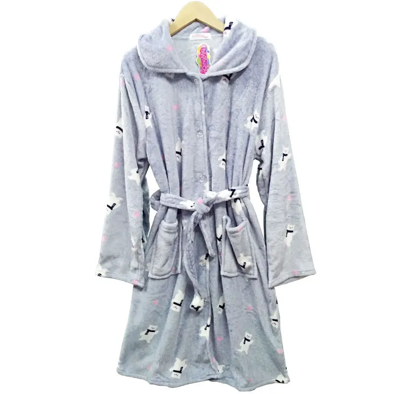 Зимний женский халат милый теплый Дамский Повседневный фланелевый кимоно