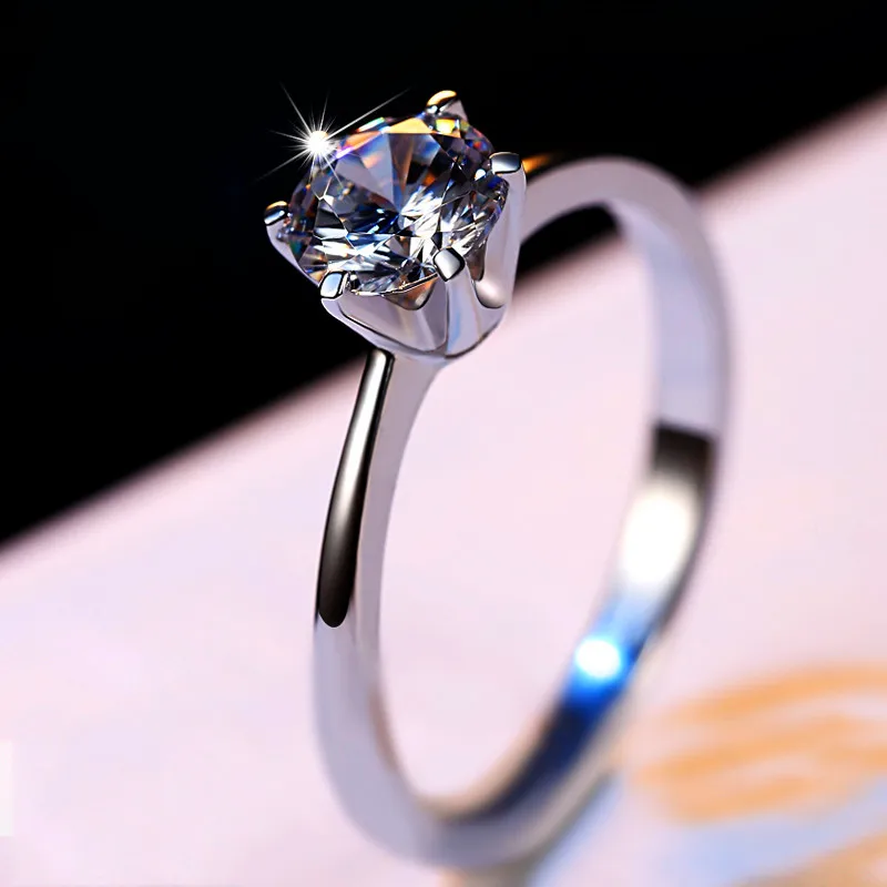 Female Small Round Lab Diamond Ring Real 925 Sterling Silver Engagement Solitaire Wedding Rings For Women Luxury Jewelry | Украшения и