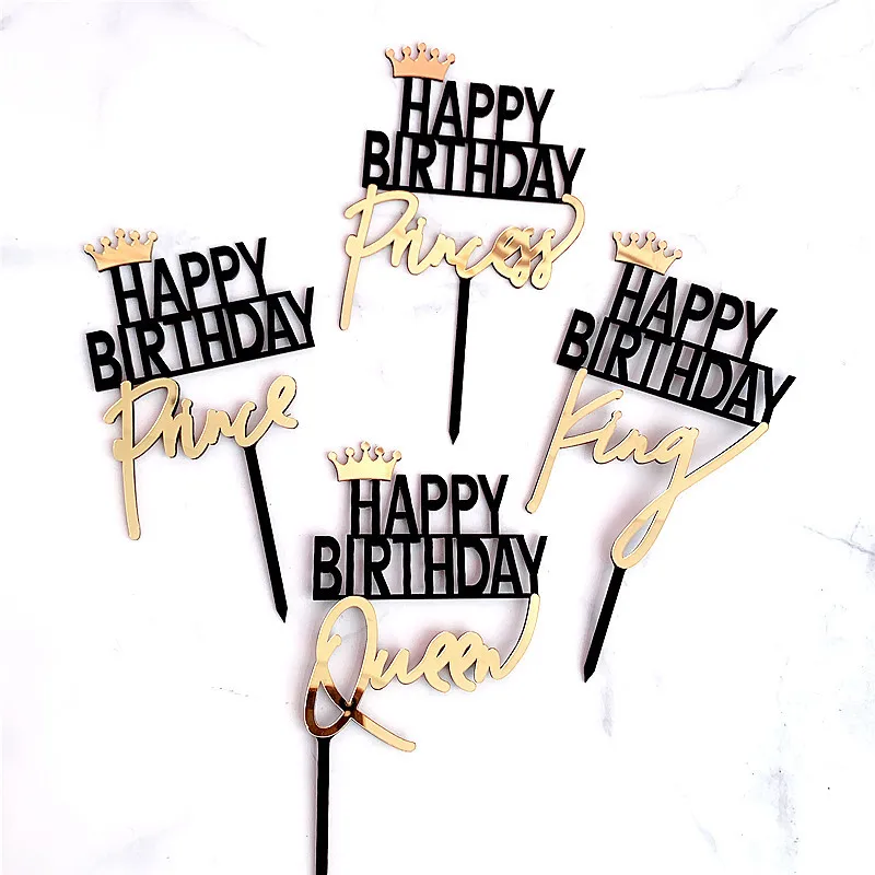 

10PCS Crown Happy Birthday Double Cake Decoration Plugin Princess Princess Acrylic Cake Insert Wholesale