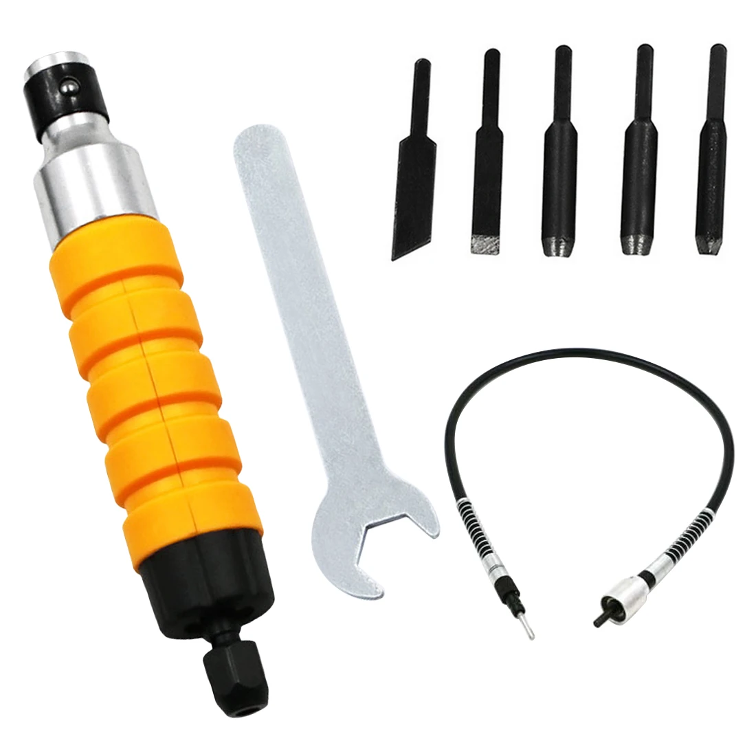 

Furniture Wood Carving Tool Electric Chisel+5 Carving Tips Wrench Flexible Flex Shaft Wood Chisel Carving Tool Set