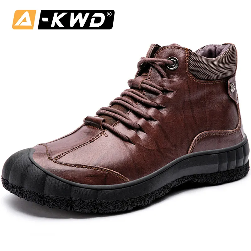 Зимние сапоги из натуральной кожи Werkschoenen Heren черные зимние кроссовки для мужчин