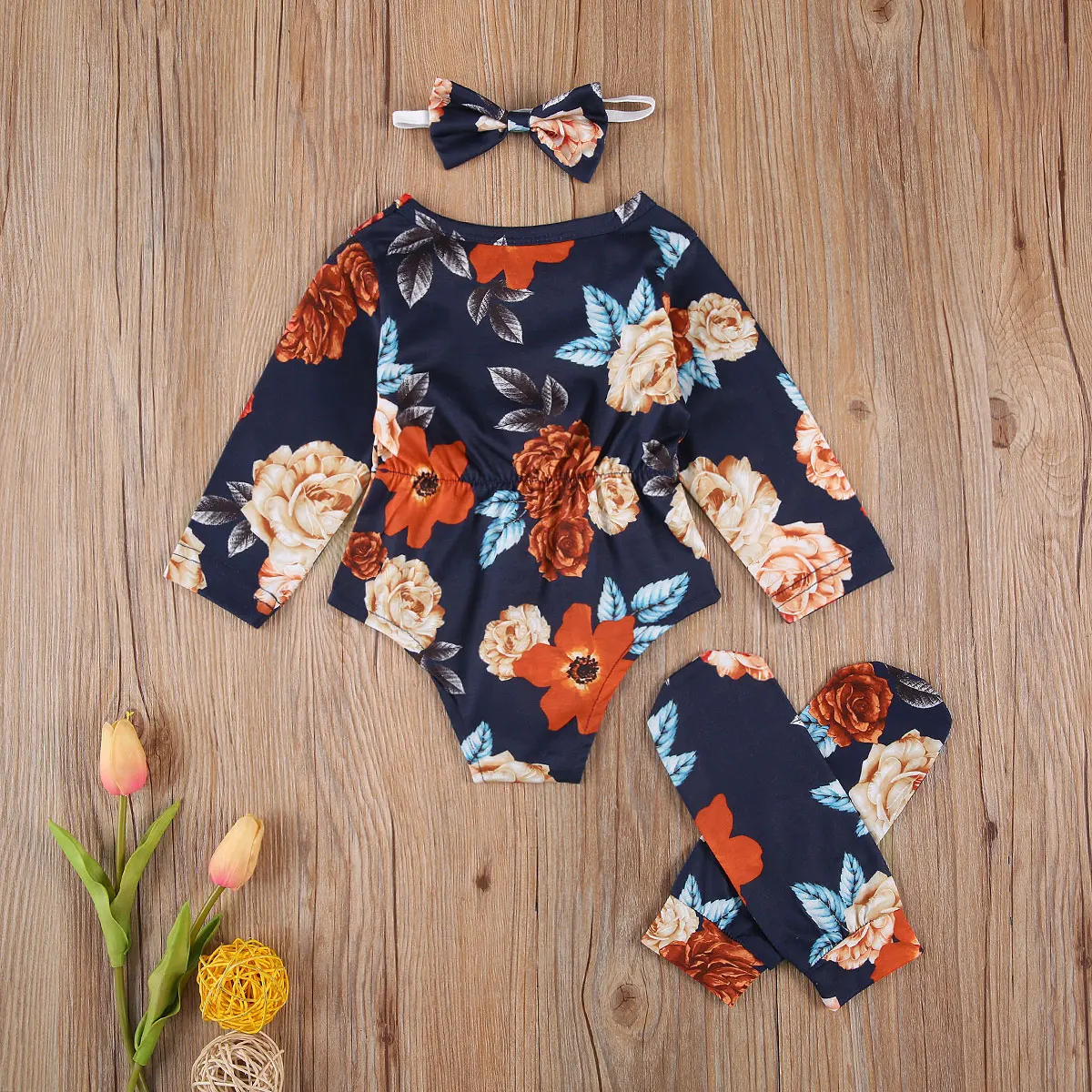 

Pudcoco 2020 Autumn 0-24M Infant Baby Girls 3Pcs Set Floral Print Long Sleeve Bodysuit+Leg Warmers+Headband Toddler Outfit