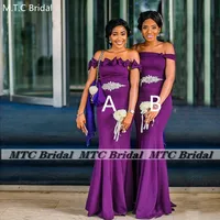 Off The Shoulder Purple Mermaid Bridesmaid Gowns Two Styles Corset Floor Length Crystals Belts African Maid Honor Party Gowns