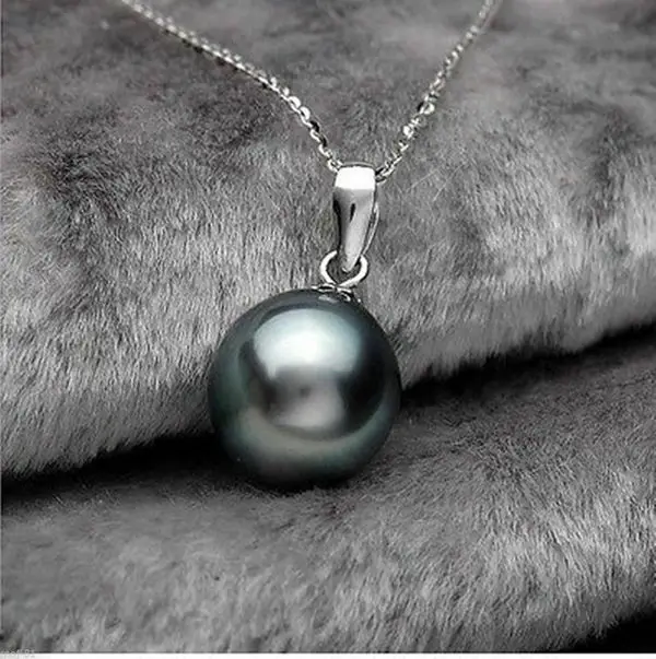 

NEW PRETY 14MM SOUTH SEA BLACK SHELL PEARL NECKLACE PENDANT JEWELRY
