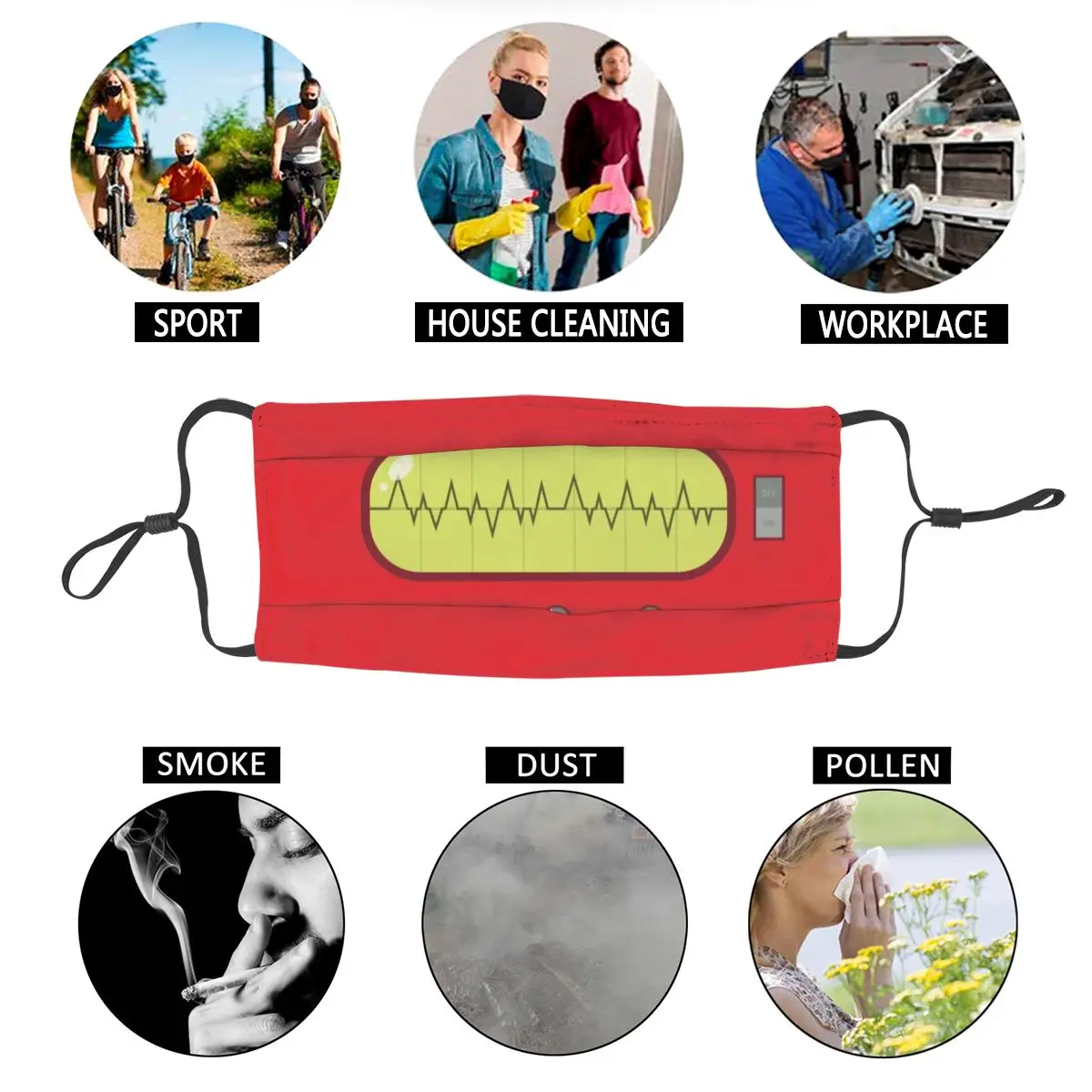 

Funny Robot Heartbeat Mask Anti Dust Reusable Future Metal Face Mask Protection Cover Adult Respirator Mouth-Muffle