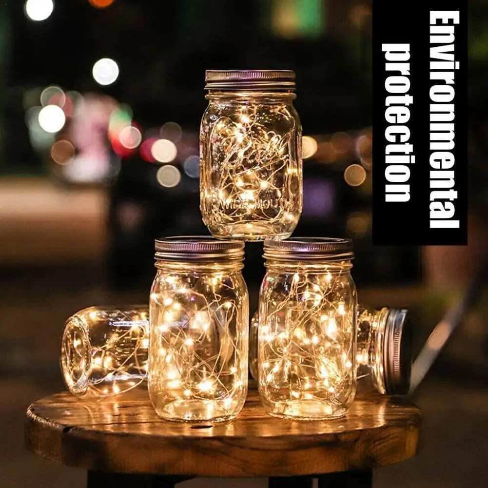 

6PCS Solar Mason Jar Lid Light With 2m String Lights Handle 20 LEDs Hanging Lantern Lamp For Garden Decoration Colorful Light