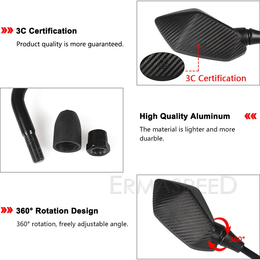 Универсальные зеркала заднего вида для мотоциклов 8 мм 10 из углеродного волокна
