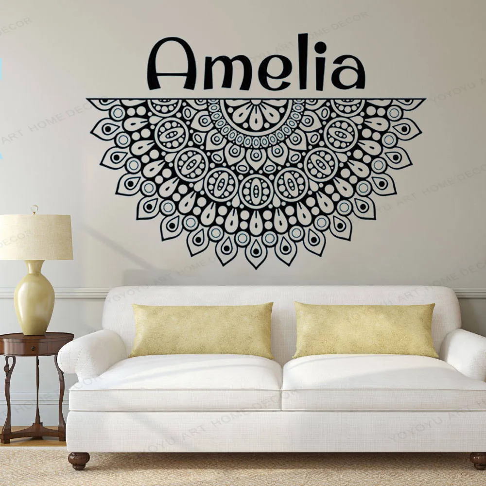 

Mandala Vinyl Wall Decal Custom Name Personalized Girl room decor Bedhead Amulet wall sticker HJ1030
