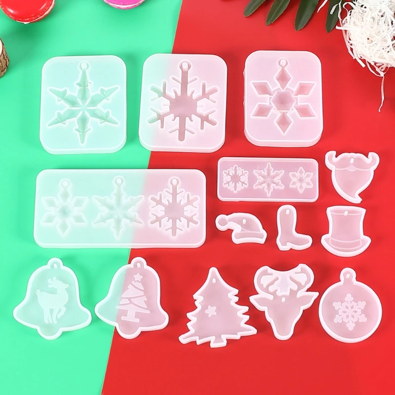 

14Pcs Christmas Tree Snowflake Mold Christmas Silicone Epoxy Resin Pendant Mould A2UA