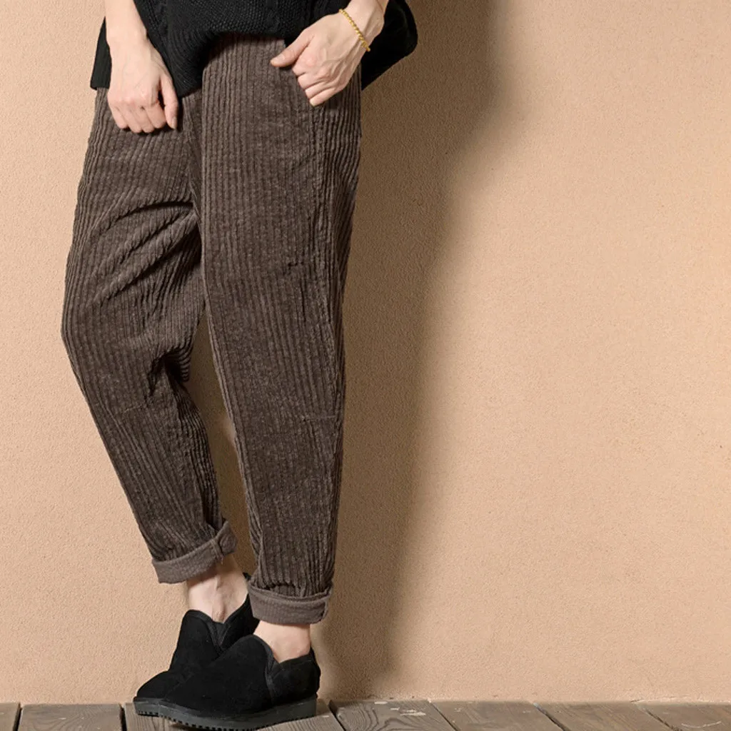 Модные женские брюки зимнего размера плюс с эластичным поясом вельветовые