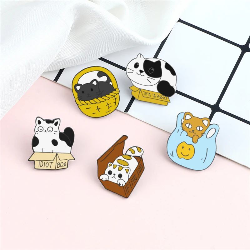 Мультяшные коты серии Броши Kawaii животные эмалевые булавки милые забавные значки