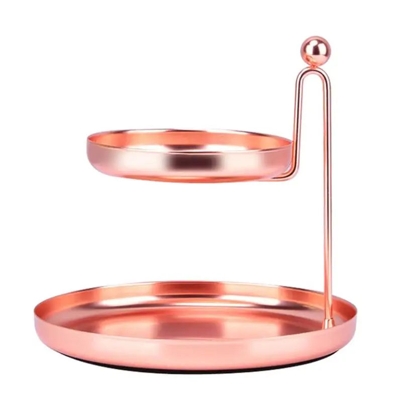 

2 Tier Nordic Metal Jewelry Stand Tray Double Dresser Jewelry Cosmetic Tray P9YF