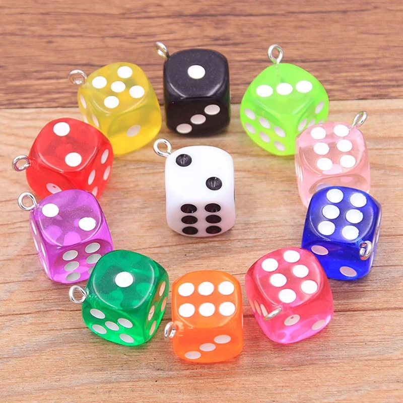 

10 Pcs Dice Transparent Pendants Mini Resin Charms Accessories with 4mm Loops