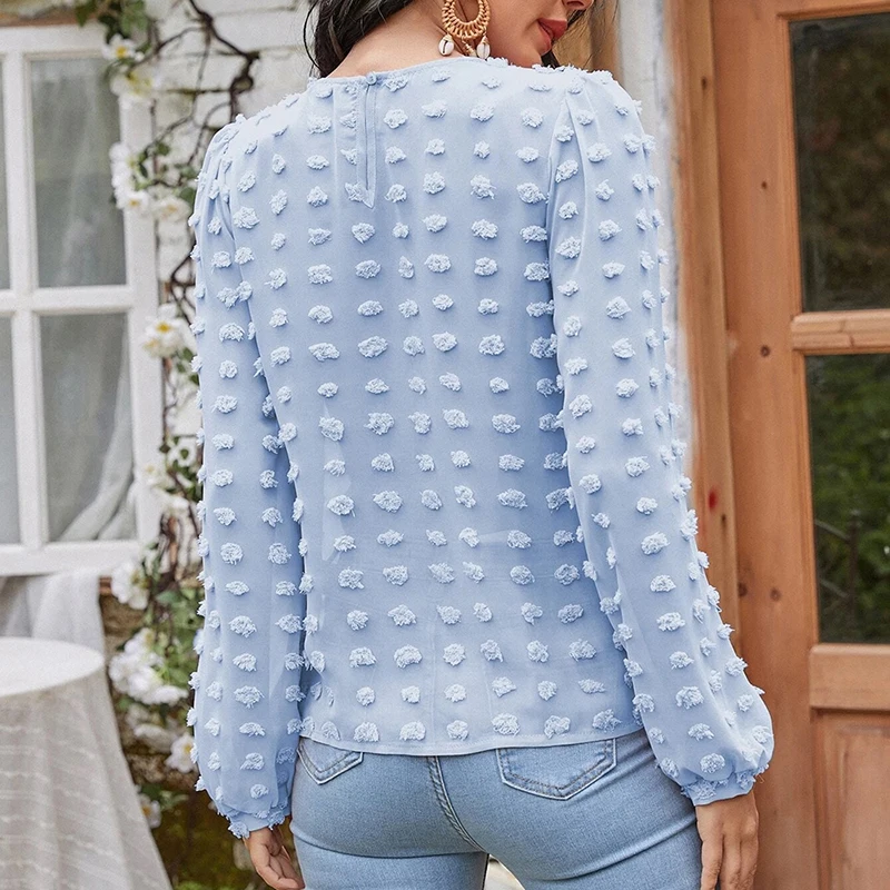 

Office Casual Autumn Women Blouse 2021 New Long Sleeve O Neck 3D Dot Loose Blouse Solid Color Female Shirt Tops Fashion