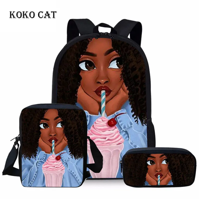 Детский Школьный рюкзак набор черный школьный с принтом в африканском стиле для