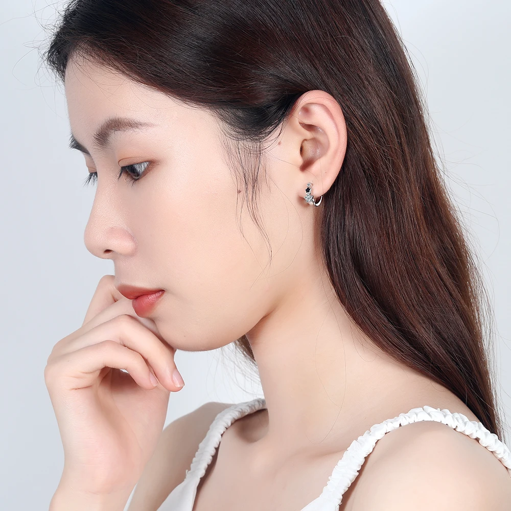 Женские серьги кольца из серебра 100% пробы с фианитом|Серьги-кольца| |