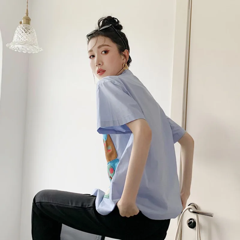 

LANMREM New Women Shirt Pocket Short Sleeve Print Casual Shirts Temperament Loose Fit Fashion Tide Summer 2021 2H856