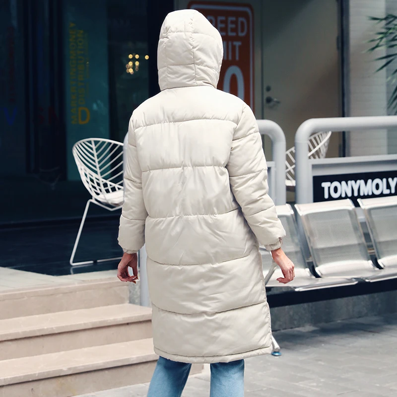 Женское пальто WannaThis, толстая, теплая, модная, зимняя, с хлопковой подкладкой, длинная, на молнии, с капюшоном, с карманами, женская, повседневная, однотонная