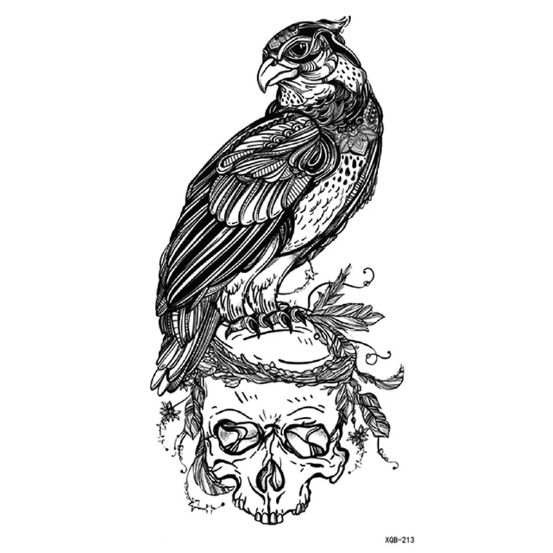 

Woman Men Girl's Temporary Tattoos Black White Owl Skull Head Fake Tattoo Sticker Waterproof Tatoo Body Big Size Transfer Tatto