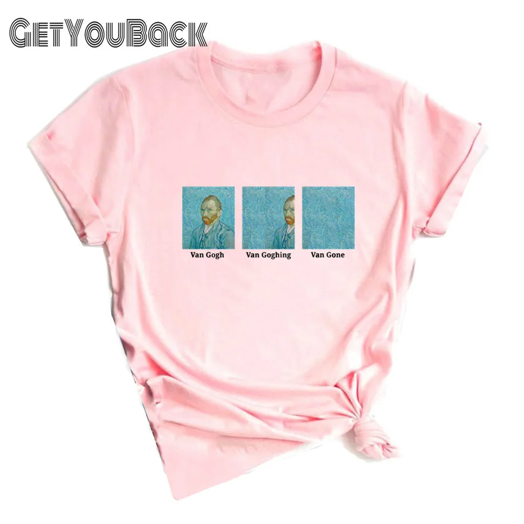 Футболка Ван Гог гогин Гон забавная Черная Женская с круглым вырезом топы в стиле