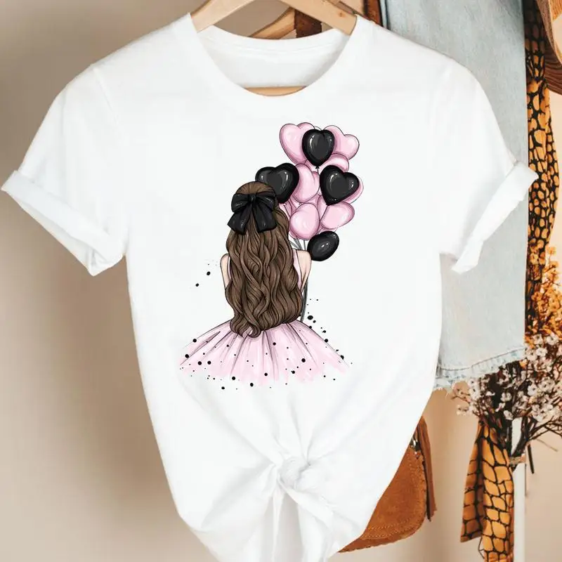 

Women Clothes Cartoon Balloon Travel Ladies Lovely 90s Summer Print Fashion Tshirt Female Short Sleeve Tee Top Graphic T-shirt