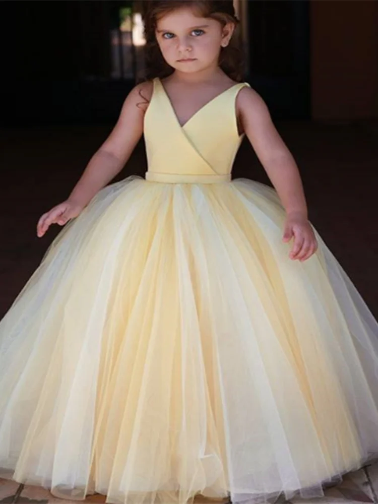 

Christmas Flower Girl Dress Floor Length Button Draped Tulle Ball Gowns for Kids Wedding Birthday Bridal Shower Even