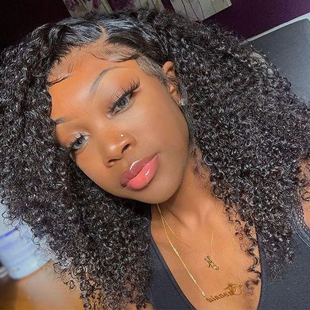 Монгольский афро кудрявый парик 180% Плотность фронта шнурка для черных женщин