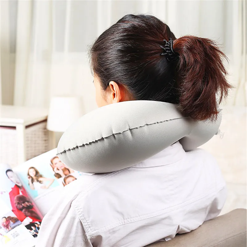 Надувная u-образная идеальная Бархатная подушка для путешествий шеи отдыха офиса