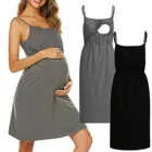 Летнее платье для беременных для женщин одежда однотонное платье на бретельках для грудного вскармливания платье средней длины для беременных платье 2021