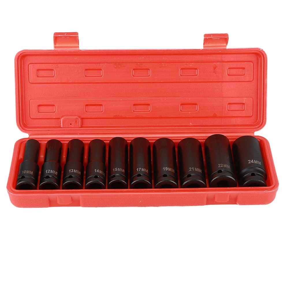 10pcs 1/2 Inch Deep Impact Socket Tool Set 6 Point Head Adapter Repairing High Hardness | Wheel Hubs & Bearings