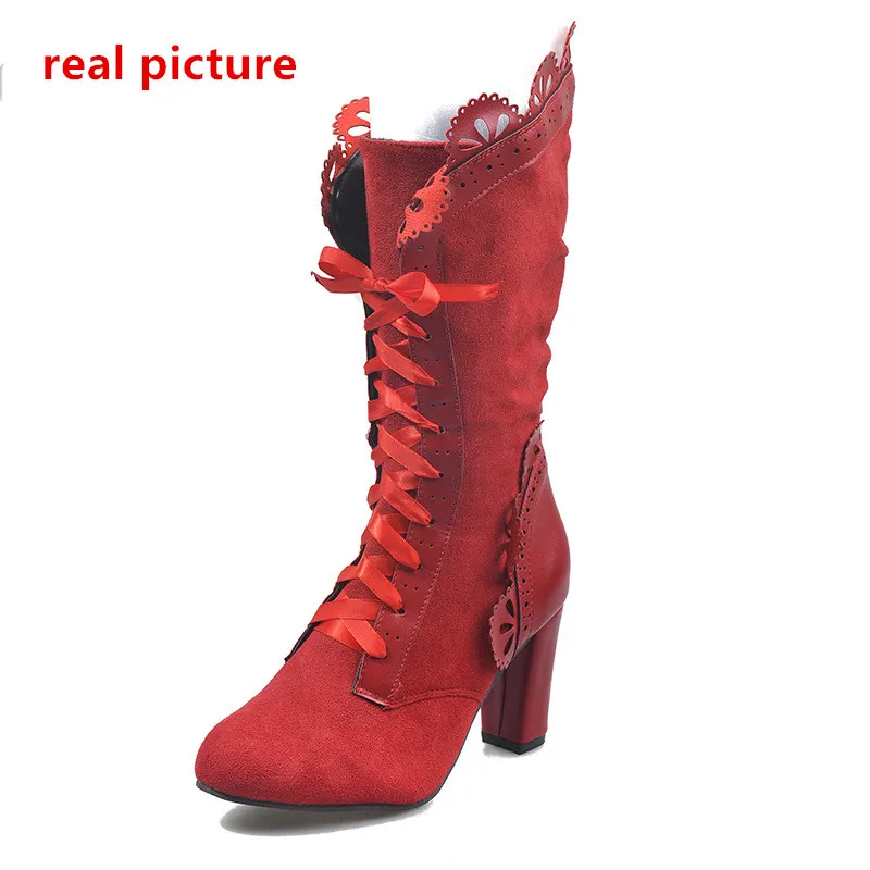 

2019 Bohhemian Women Leaf Boots Woman Mid-calf High Heels Shoes Ladies Cosplay Winter Pu Leather Snow Boots A702