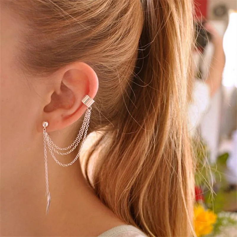 

1pcs Earrings Jewelry Fashion Personality Metal Ear Clip Leaf Tassel Earrings For Women Gift Pendientes Ear Cuff Caught In Cuffs