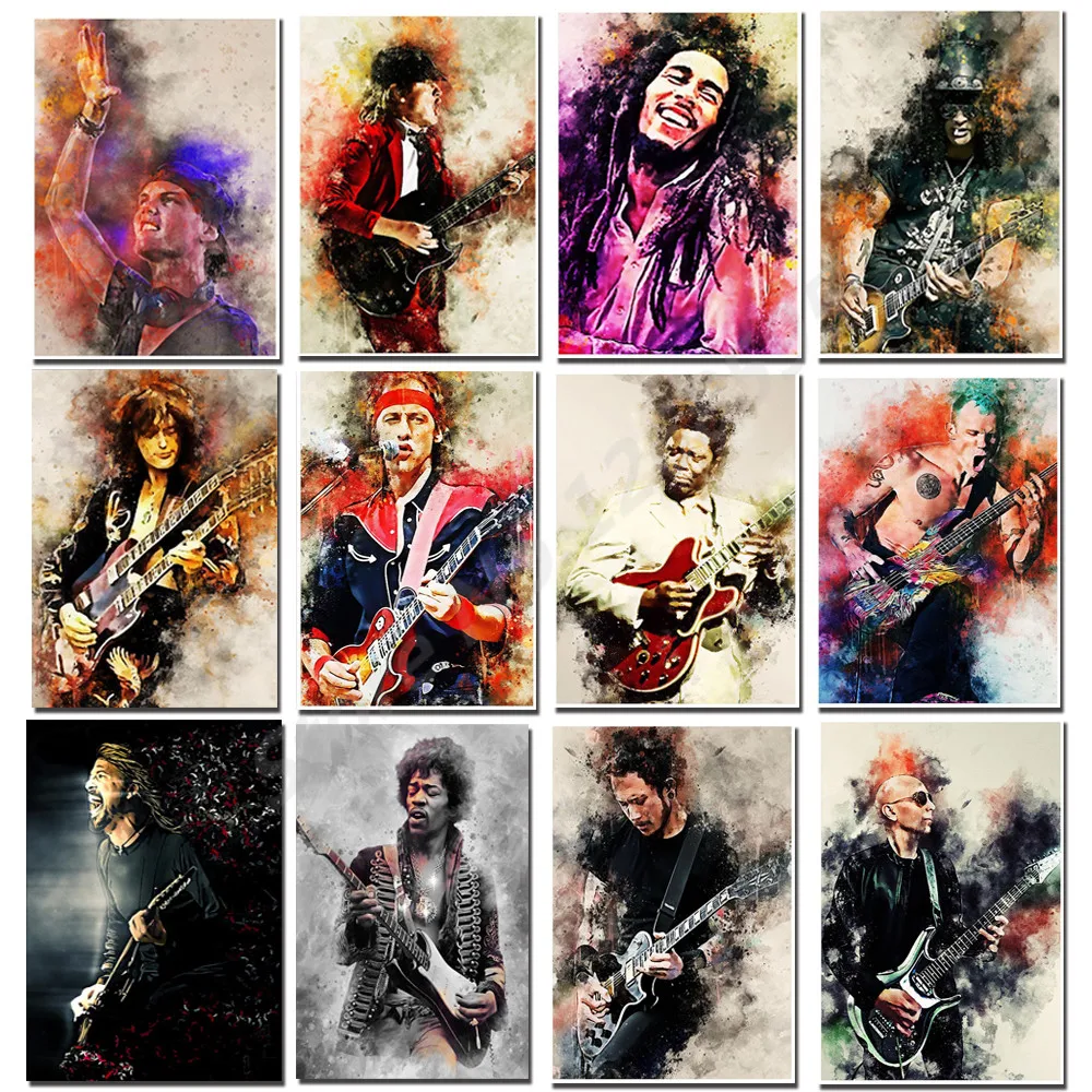 

Abstract Graffiti Artwork European and American Guitarist Star Canvas Painting Poster For Living Room Artwork Home Decoration